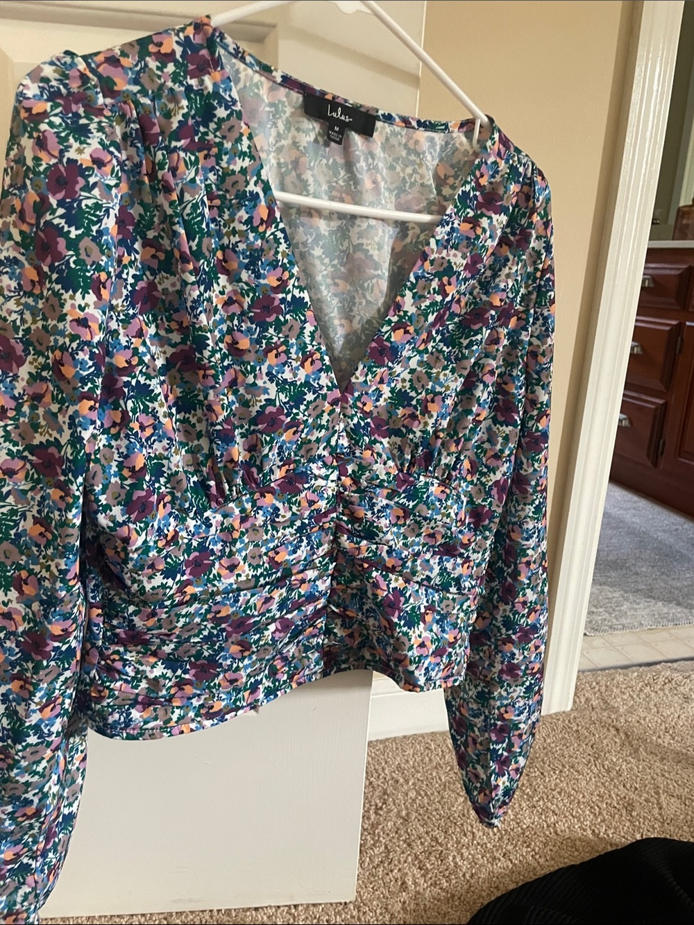 Lulu's Teal & Purple Floral Wrap-Front Jacket